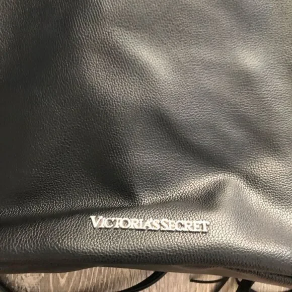 Victoria's Secret Drawstring Fringe Backpack Bag Large Black‎ Purse READ - Picture 2 of 12